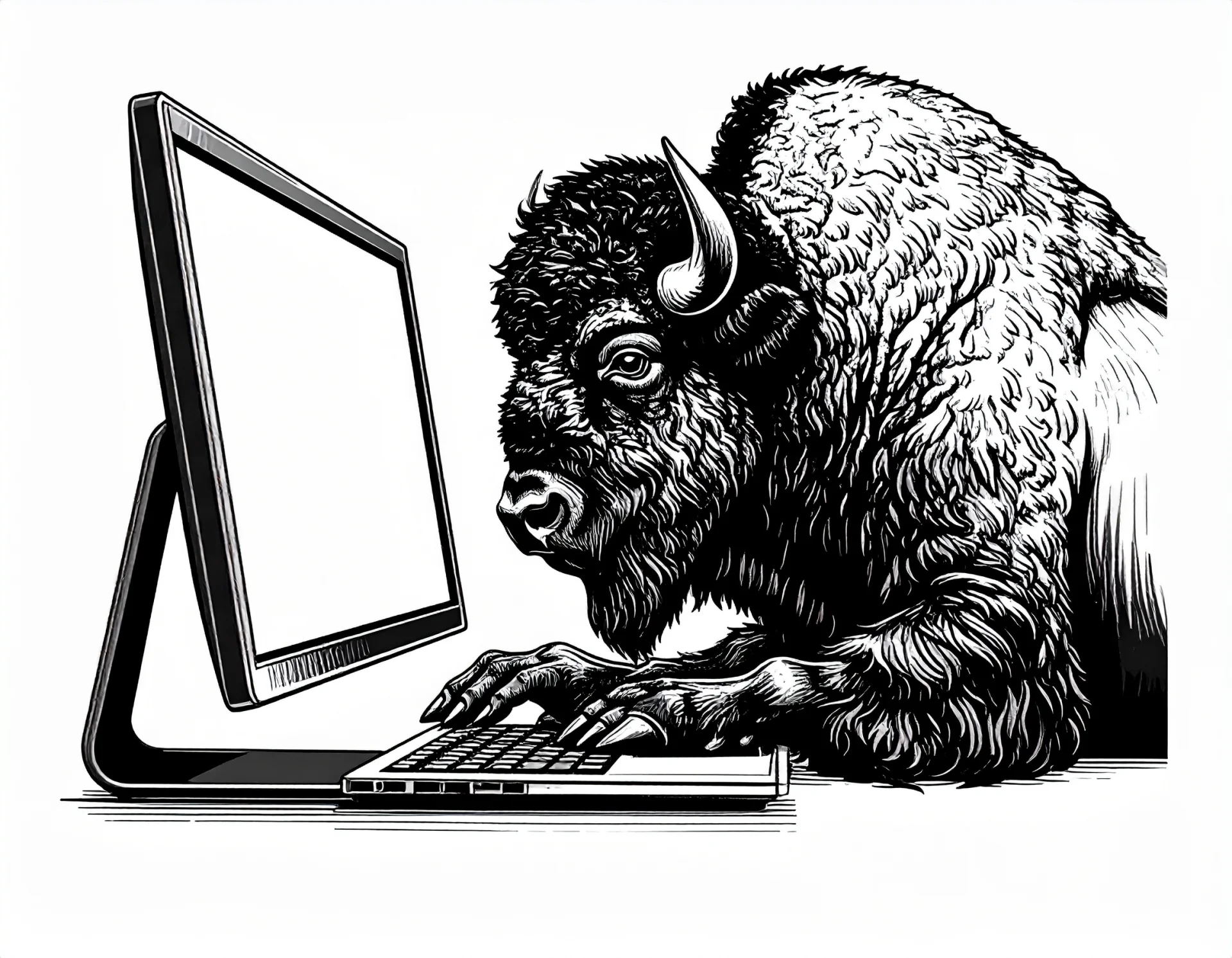 graphic of a Buffalo using a computer